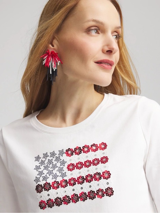 Chico's Tops - CHICO’S NWT 0 Flag Embellished Knit Tee • Sequin Star Flower Americana